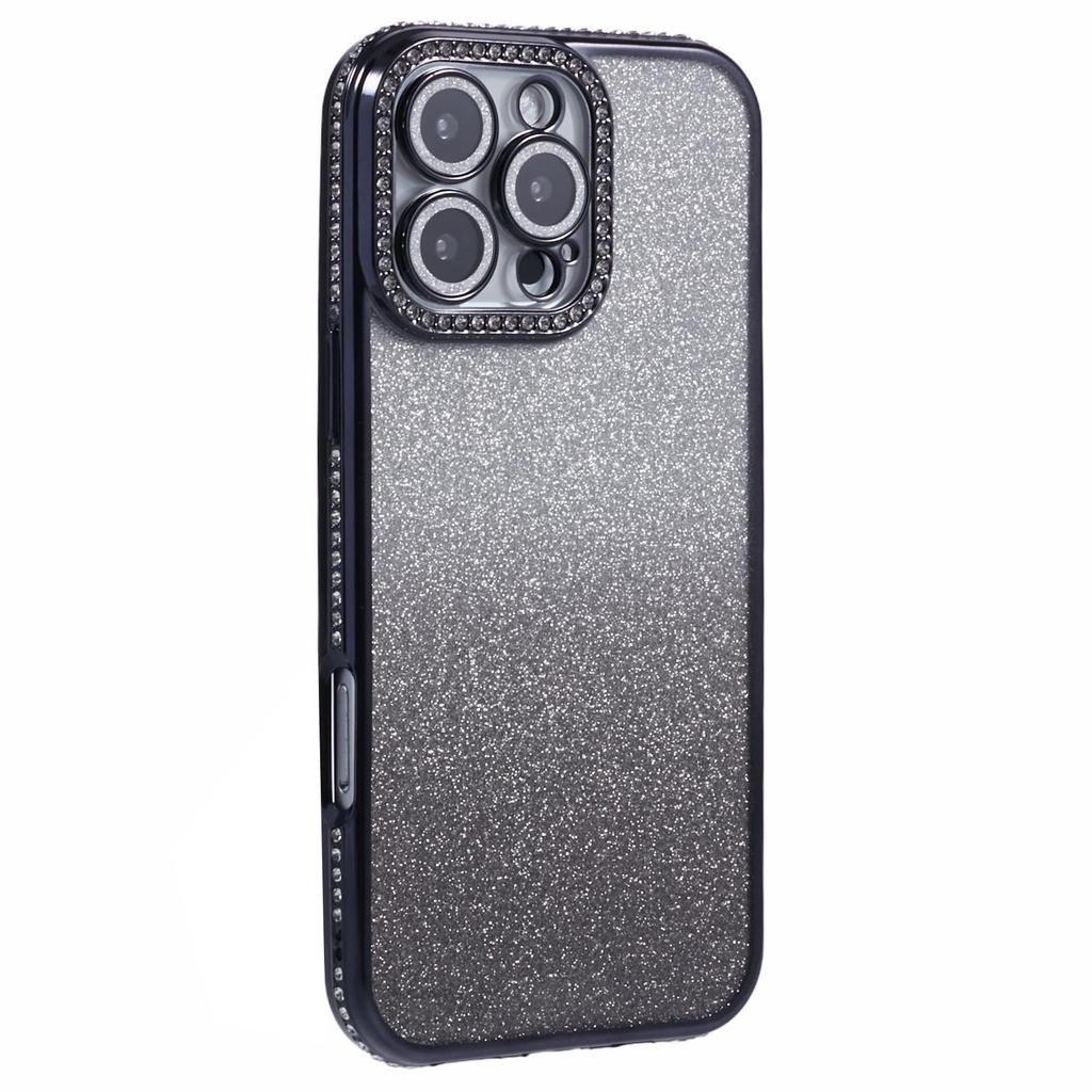Чехол для iPhone 16 Pro Max Защита объектива камеры Прозрачная задняя крышка телефона Декор стразами с блестящей бумагой