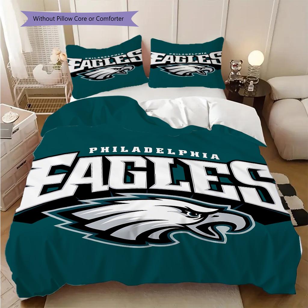 Постельное белье с узором Philadelphia Eagles Комплект одеял Покрывало Наволочка Домашний Декор Подарок на День Рождения (1 пододеяльник + 2 наволочки, без наполнителя)