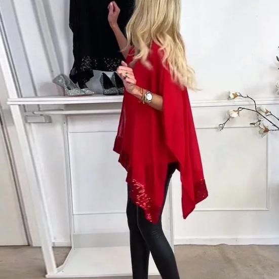 Женские топы с пайетками и нерегулярным дизайном, свободные шаль-пуловеры, топы с круглым вырезом и рукавами «летучая мышь»