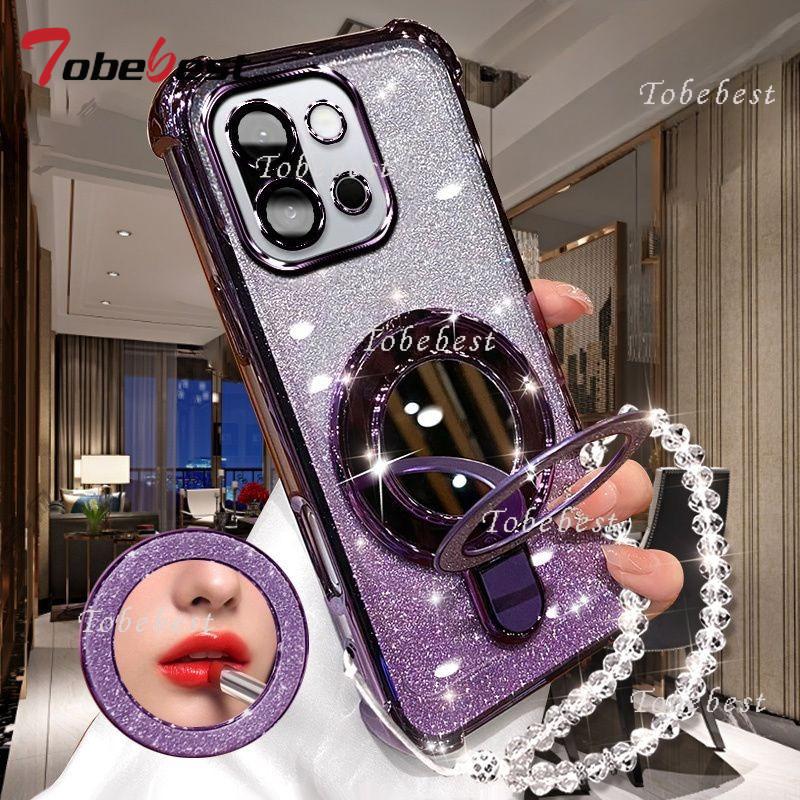 Для Oneplus 13 13T 12 11 11R ACE 5 3 Pro Чехол Блестящее покрытие Зеркало для макияжа Магнитный держатель для телефона Браслет Крышка