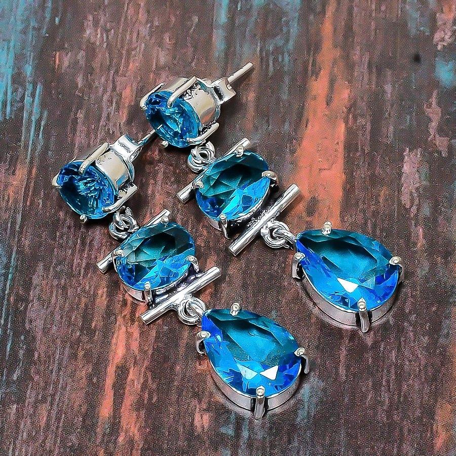 Швейцарский голубой топаз Gemstone 925 Sterling Silver Handmade Amazing Jewelry Earring