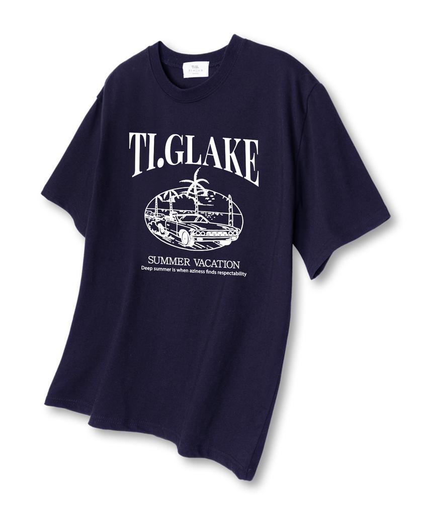 TI.GLAKE Open Car Vacation Oversized Short Sleeve T-Shirt Navy