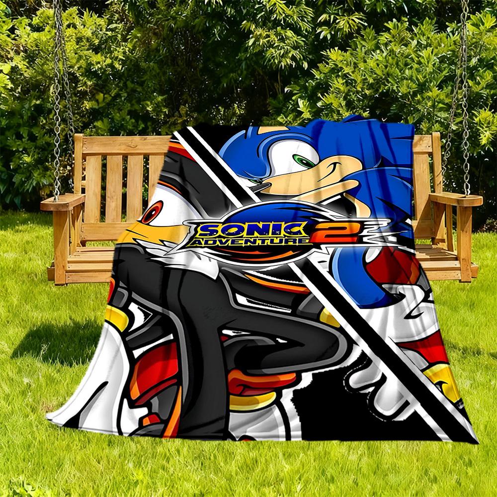 1pc Sonic Adventure Outdoor Blanket Lightweight Flannel, Soft & Warm, All-Season Use for Sofa, Outdoor, Camping, Living Room, Office033