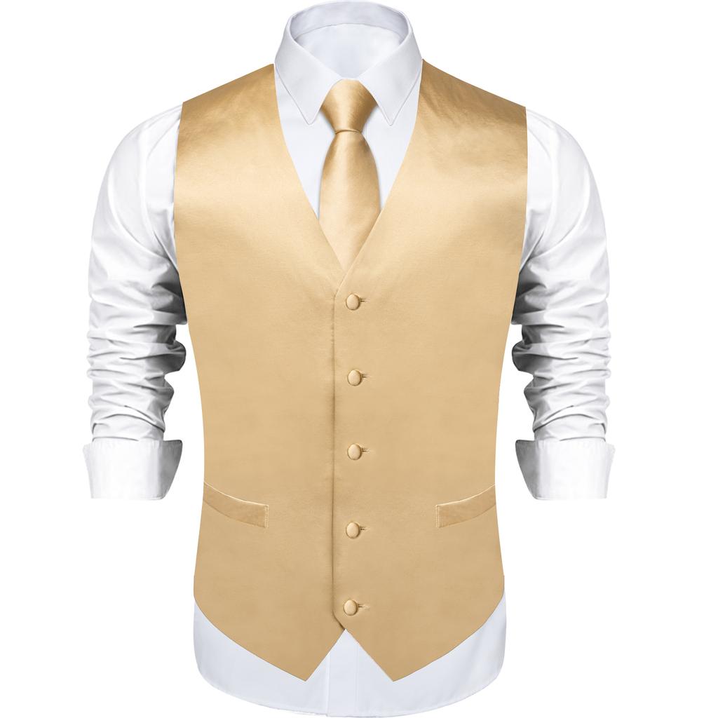 Dibangu Silk Suit Vest for Men Black Gold Jacquare Waistcoat Necktie Hanky Cufflinks 4pc