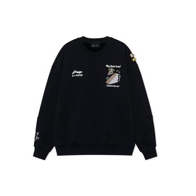 Li Ning X Steven Harrington Collaboration Fun Cartoon Print Теплый флисовый свободный свитер-свитшот Унисекс-свитшот Черный AWDRF81-3