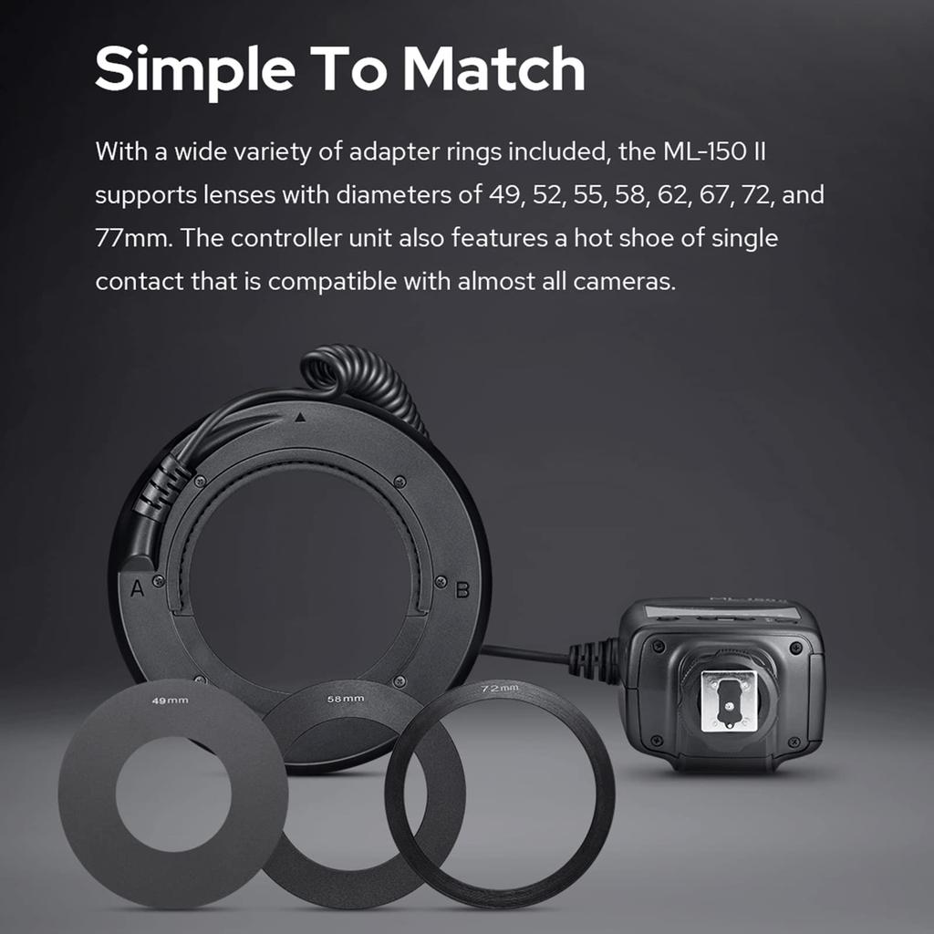Авторизованная вспышка Godox Macro Ring Speedlight GN12 Время перезарядки, совместимая с Sony Canon Nikon Fuji Olympus Panasonic [дилер Godox] ML-150II 0,1–2 с