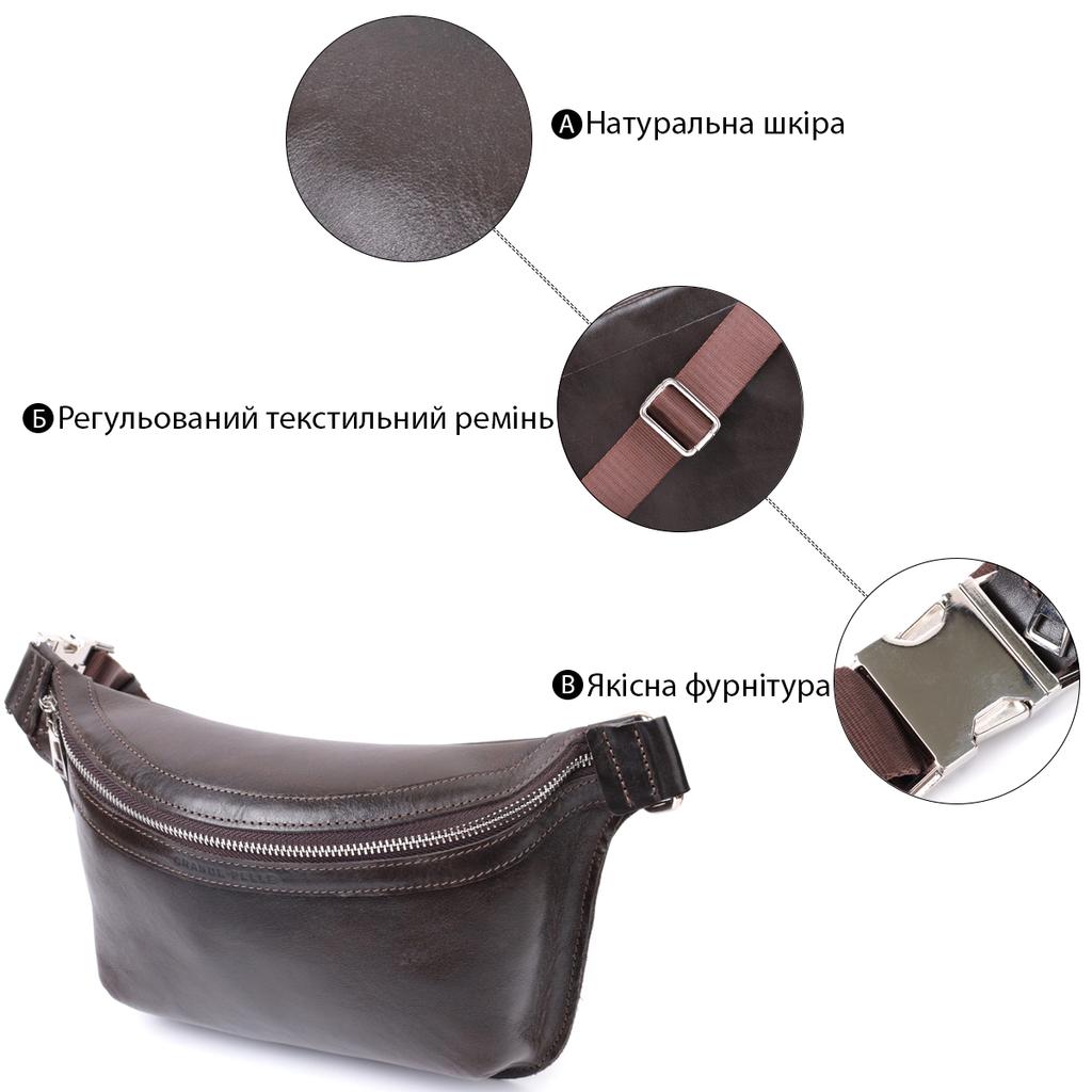 Стильная бананка для мужчин из натуральной кожи GRANDE PELLE Bag 22814 Коричневый