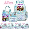 4Pcs/set Cartoon K-Pop Printed Large Capacity Backpack Handbag Pencil Case with 750Ml Water Bottler for Teenager Boy Girl Schoolbag Bookbag Kid Gift