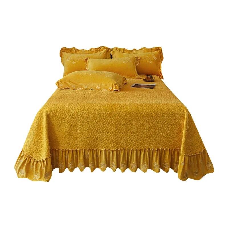 Утолщенное бархатное покрывало, стеганая мягкая простыня, юбка с вышивкой и рюшами, королевский размер, 3 шт., дропшиппинг