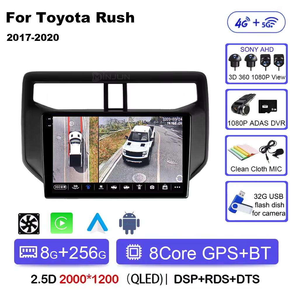 Android14 автомобильное радио для Toyota Rush Daihatsu Terios 2017 2018 2019 2020 Carplay Auto Player GPS стерео WIFI+4G 360 камера BT DSP