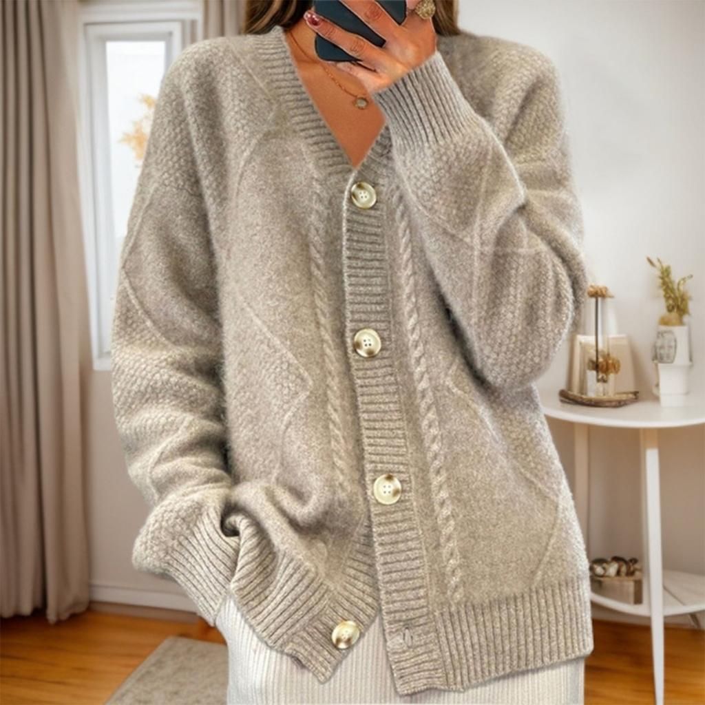 Women's Fashion Solid Color Long Sleeve V-Neck Knit Cardigan Button Sweater Jacket