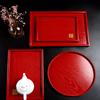 Chinese Red Square Wooden Tray, Wedding Tea Tray, Kitchen Storage for Desserts and Snacks, Solid Wood Tray for Tableware Storage