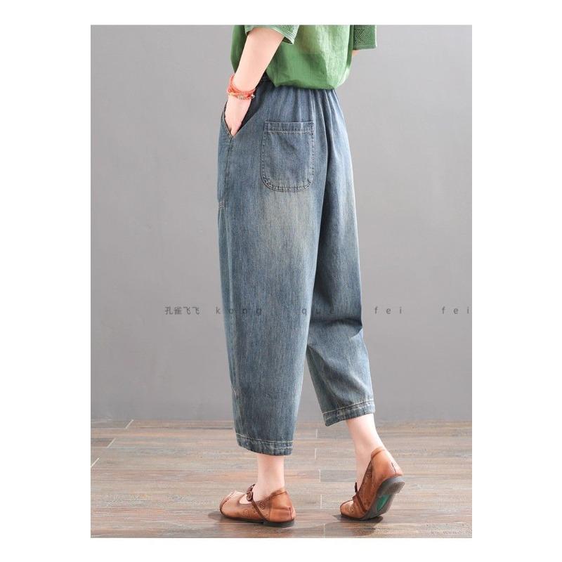 Джинсы оверсайз в стиле ретро с вышивкой, джинсовые брюки гарены, женские джинсы, повседневные, эластичные и свободные