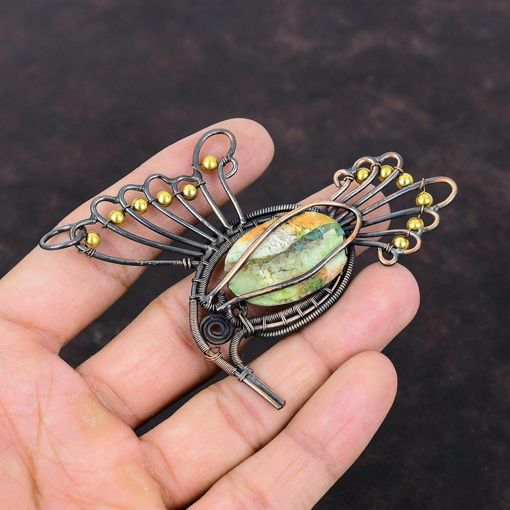 Колючая устрица, медная бирюзовая подвеска, медная проволока, кулон с драгоценным камнем, ювелирные изделия ручной работы в стиле бохо, подвеска в виде птицы, проволочная обмотка, ювелирный подарок для нее
