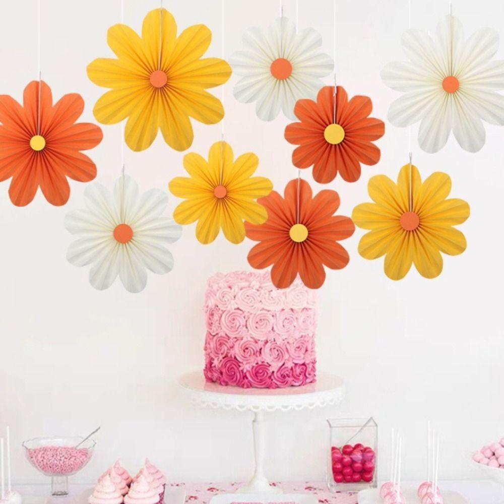 9Pcs/Set Hanging Ornaments Artificial Paper Flowers Decorative Birthday Decor Supplies