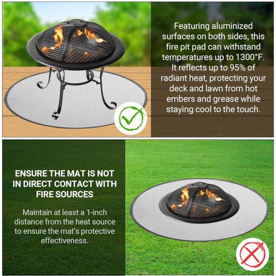 Уличный огнестойкий коврик, термостойкий, огнестойкий, противоскользящий, для террасы, патио, газона, кемпинга, печи, гриля, костра, коврика из алюминиевой фольги для камина, подставки под очаг
