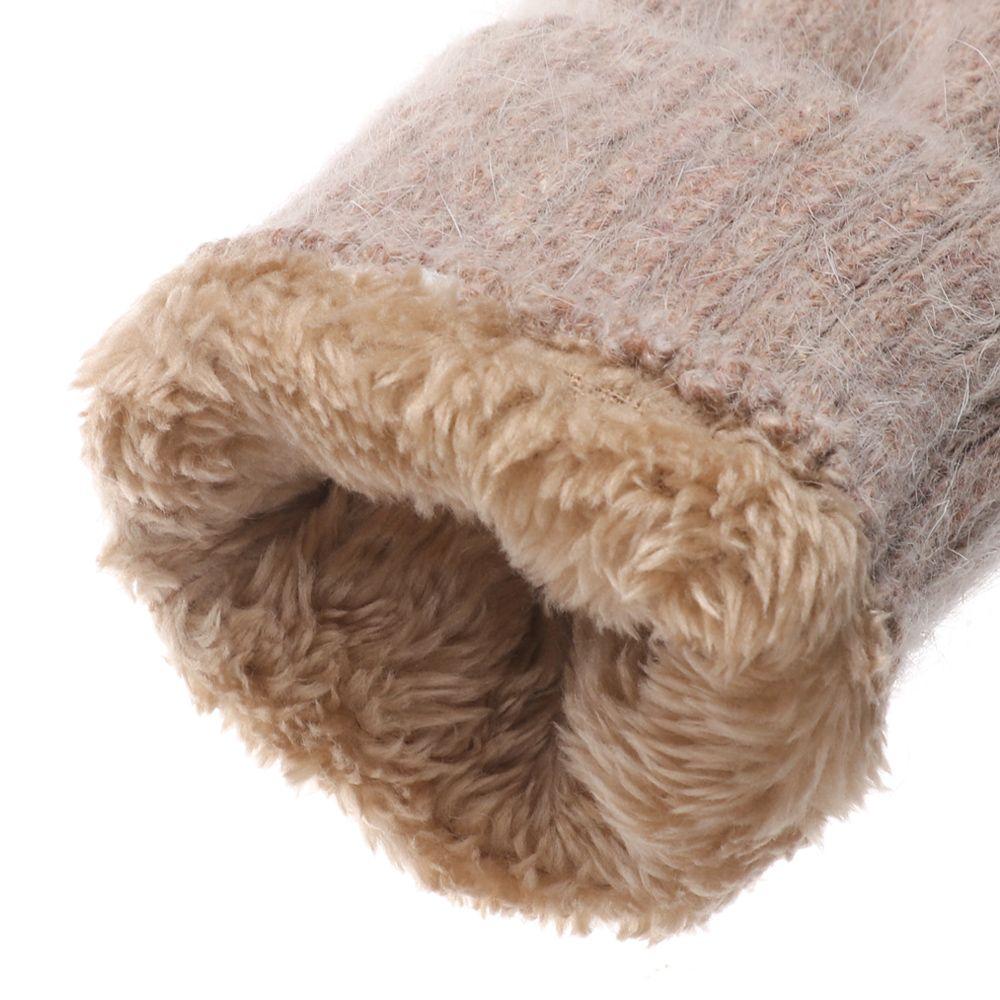 Women Girl Solid Color Soft All Fingers Double Layer Rabbit Hair Mittens Winter Gloves