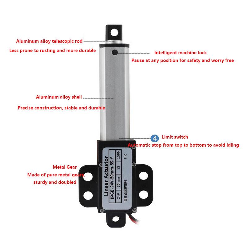 Mini Electric Cylinder Push Rod Micro Linear Thrust Actuator DC12V/24V 20-150N Reciprocating Motor Remote Automation