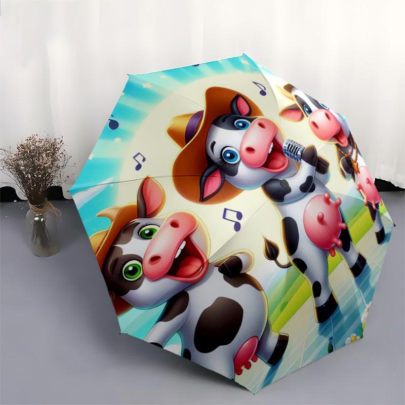 1pc Cow Band Singing Music Notes Umbrella with Plastic Handle,Suitable for All Seasons Home Travel Outdoor UmbrellaDD807