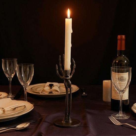 yangyizhi Halloween Skeleton Candle Holder, Gothic Resin Hand And Standing Candlestick Holders for Table Mantel Decor