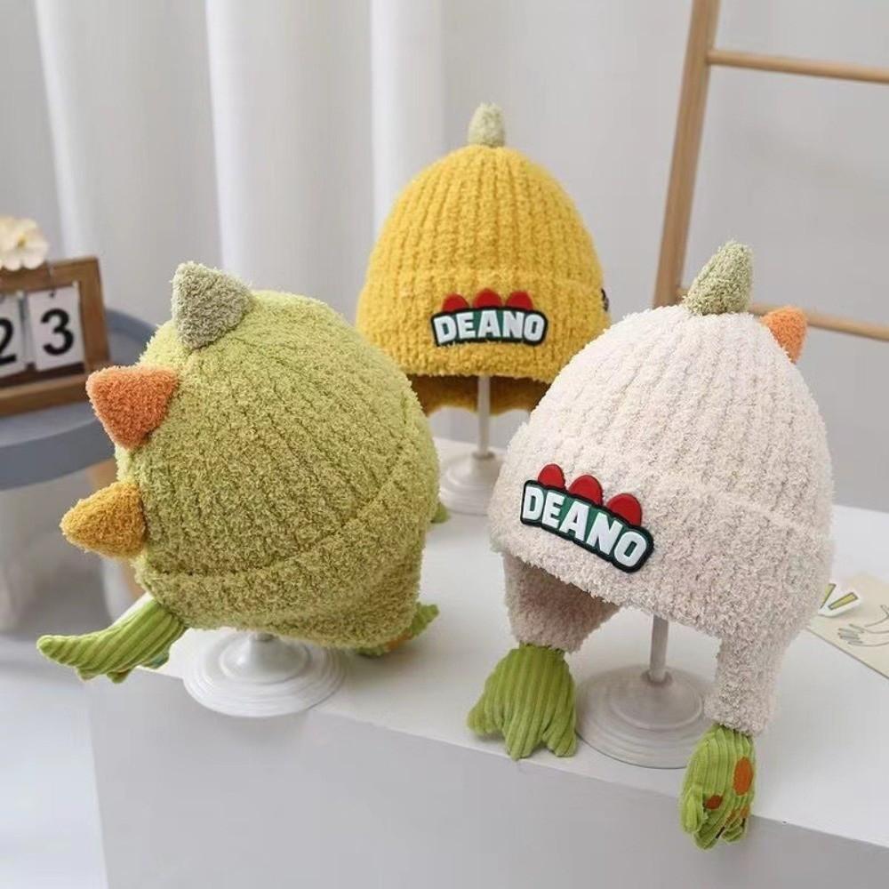 Cute Dinosaur Pullover Cap Windproof Plush Knitted Cap New Ear Protection Hat Kids