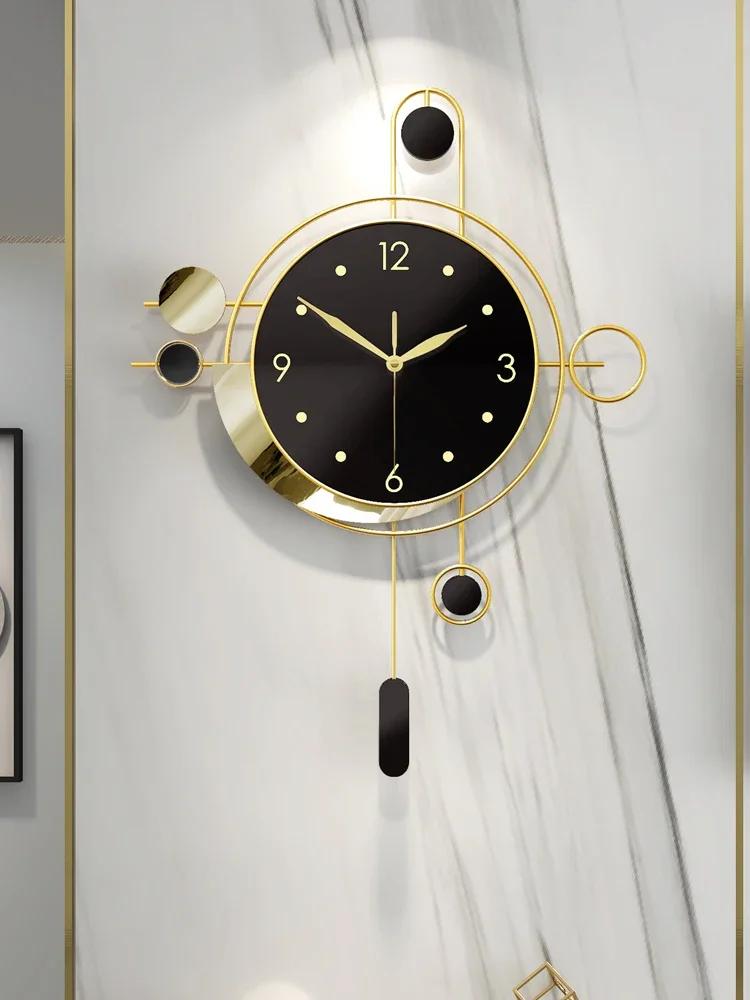 Настенные часы в стиле ар-деко для гостиной с золотым маятником, роскошные настенные часы черного цвета, современный дизайн, тихий скандинавский уникальный Reloj Pared Home Decor
