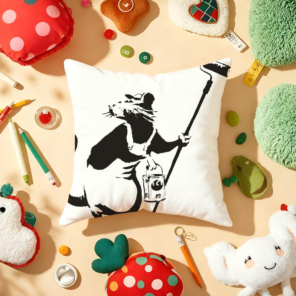 Banksy Uncovering Art Pillow Case Plush Fabric Soft DoubleSided Printed Sofa Warm Winter Home Gift Cushion Cover