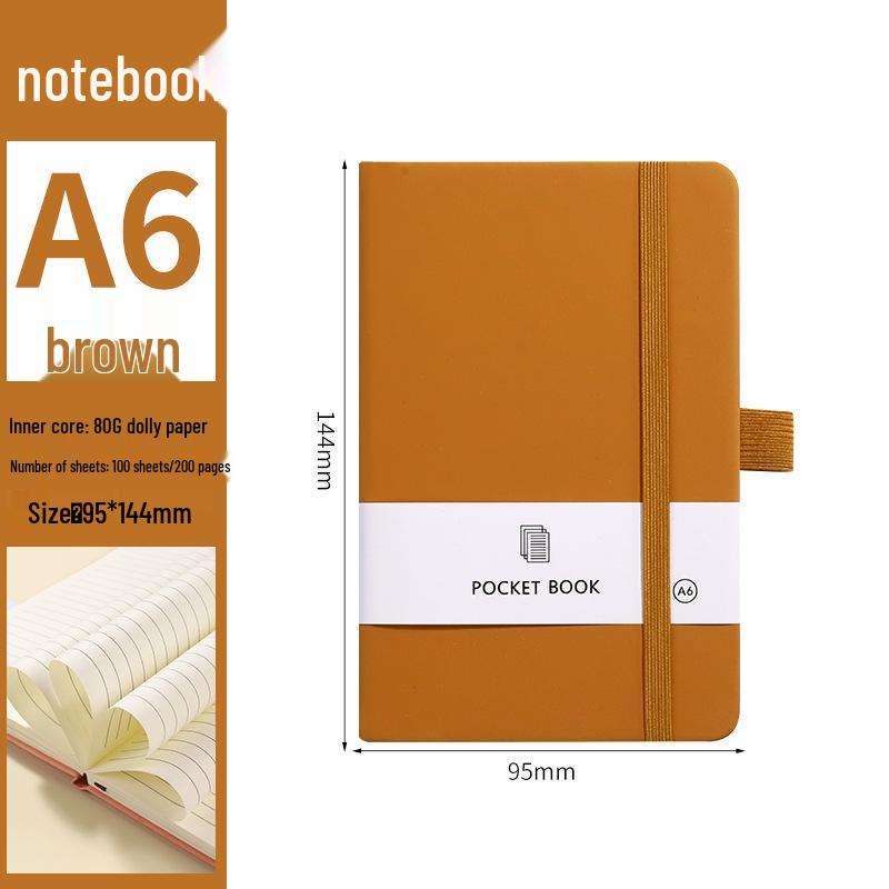 A6 Color Elastic Band Portable Notebook - Student Memo with Skin-Feel Leather Pocket Design