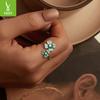 Four-Leaf Clover Open Ring For Women, Small Fresh Lucky Leaf S925 Sterling Silver Ring Jewelry
