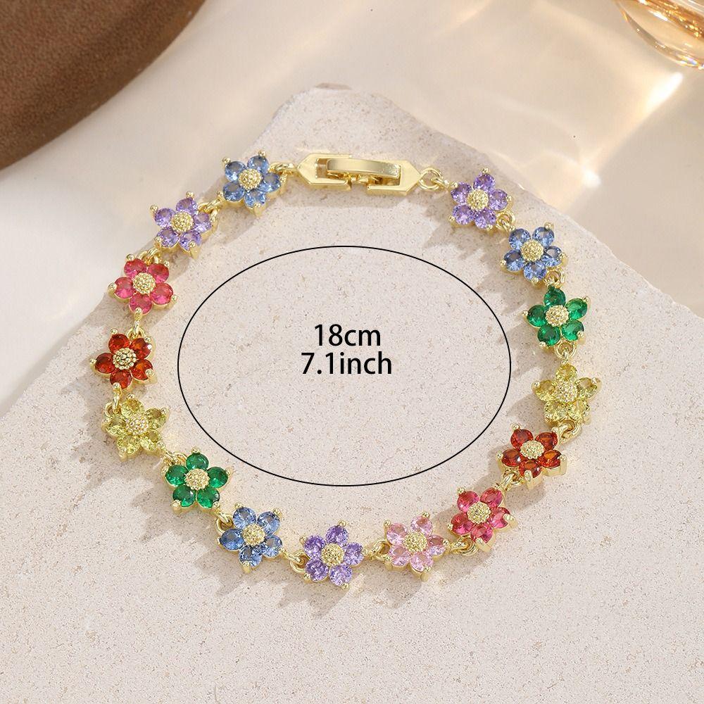 Sparkling Flower Bracelet Light Luxury Dopamine Wrist Jewelry Colorful Zircon Bangle Holiday Party