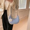 Dumpling Shape Flower Shoulder Bag Flower Pendant Women Underarm Bag Half-moon Bag  Streetwear