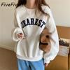 FiveFive Vintage Women Sweatshirt Ultra Simple Letter Embroidery Crew Neck Loose Casual Sweatshirt