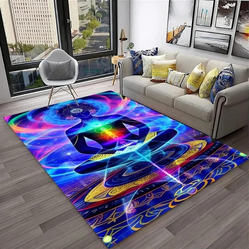 Naturalize Yoga Meditation Floor Mat with Rainbow 7 Chakra Design Soft Non-Slip Carpet for Living Room Stylish Rug for Bedroom