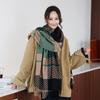 Versatile Core-spun Yarn Plaid Shawl Women's High-end Fringed Scarf Fashionable Thickened Warm Scarf