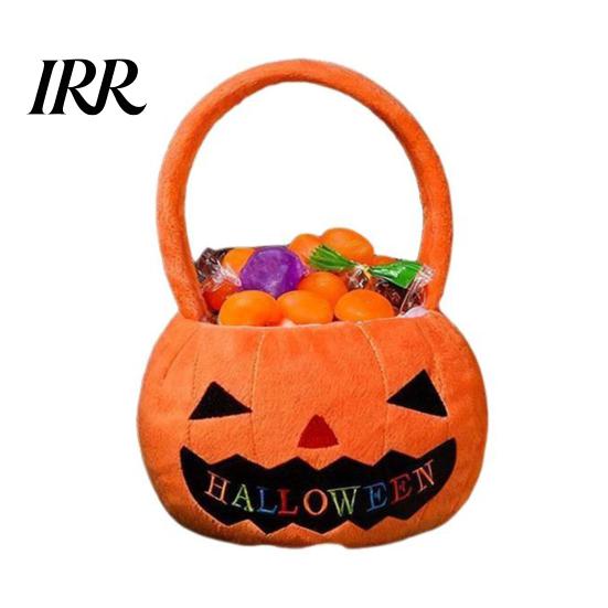 Cute Pumpkin Handbag Halloween Treat Bag, Portable Candy Tote for Kids, Large Capacity Comfortable Handle Trick or with Soft Handle, Party Favor Gift
