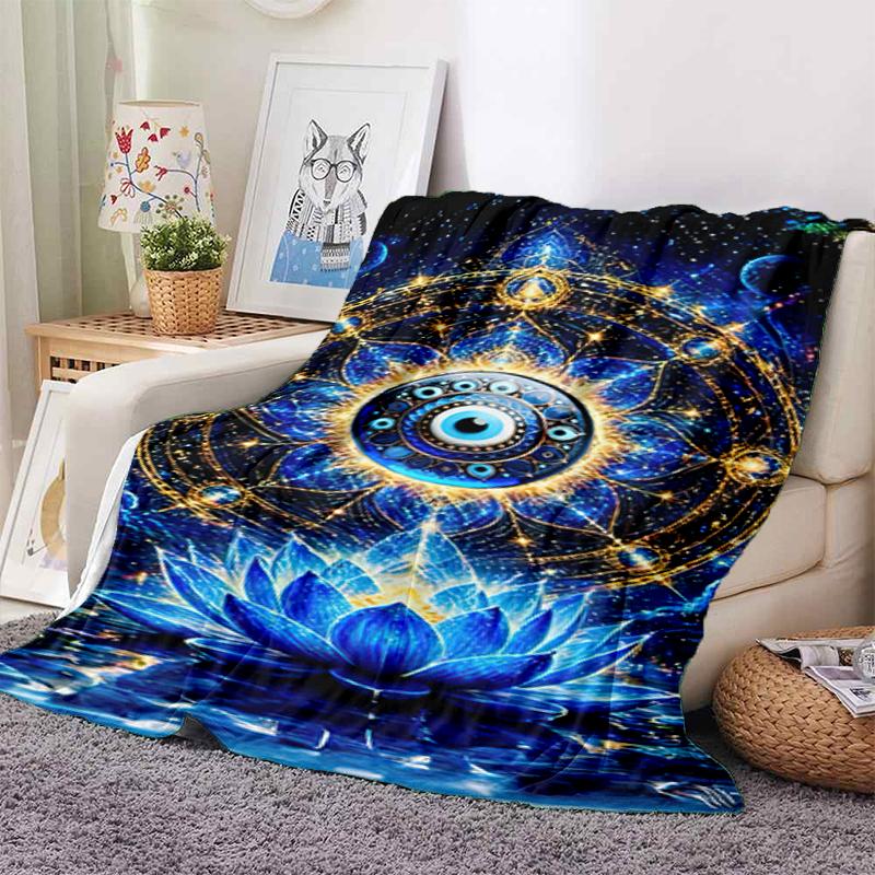 Lotus Eye Mandala Spiritual Harmony Blanket Sofa Blanket Camping Trip Machine Washable Air Conditioning Blanket Office Rest Blanket