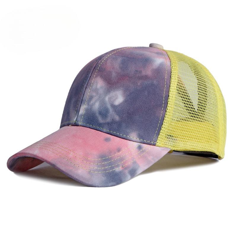Women's Summer Tie Dye Mesh Baseball Cap Ponytail Messy Bun Trucker Hat Fashion Gradient Outdoor Sports Sun Beach Cap