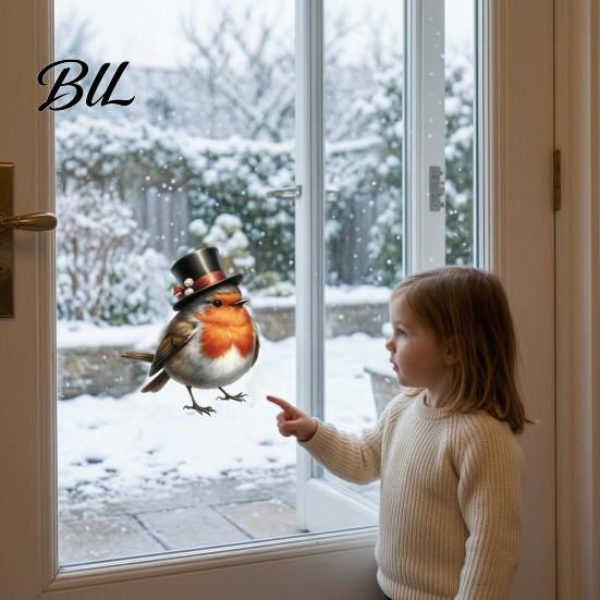 Outdoor Balcony Glass Decorations Christmas Bird Static Window Stickers, PVC Waterproof Decorative Decals Non Adhesive Stickers for Holiday