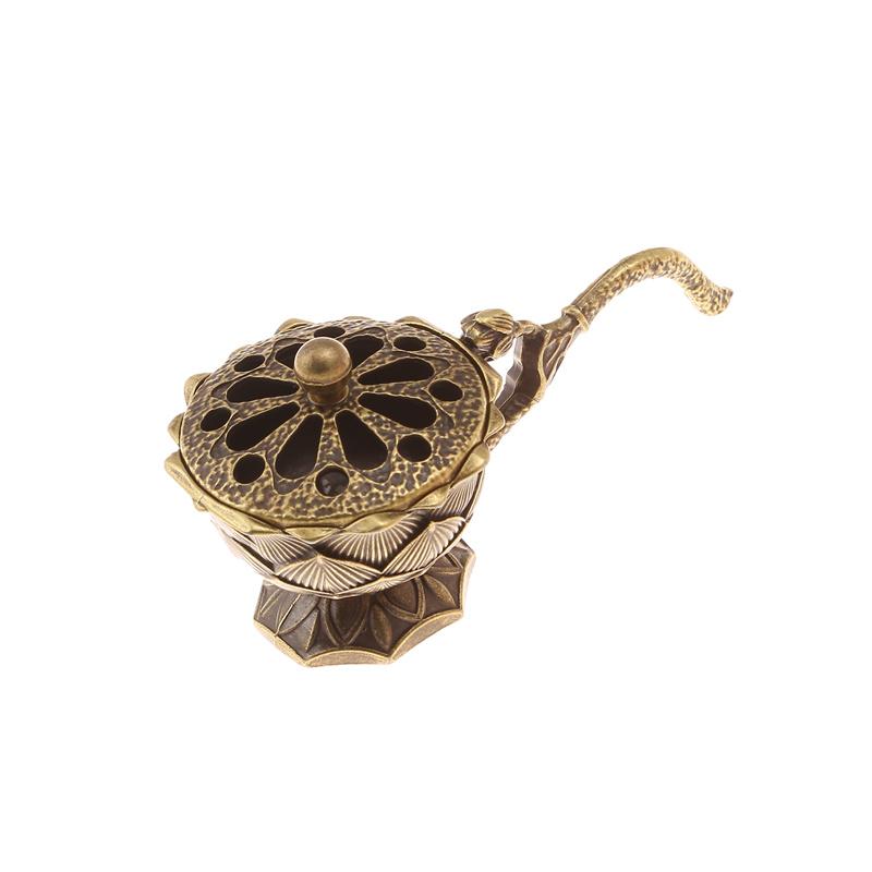 Lotus Flower Incense Burner With Handle Retro Copper Lotus Hollow Out Incense Stick Burner Brass Craft Home Decoration