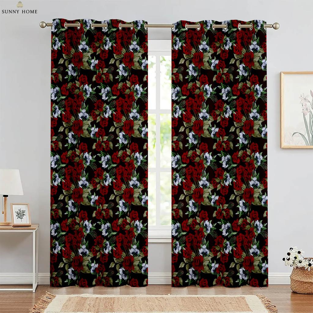 Шторы с акварельным цветочным принтом в пасторальном стиле из полиэфирного волокна, пригодные для машинной стирки, для спальни, гостиной, декоративные шторы, 2 шт.