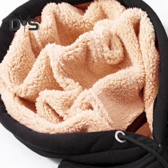 Men Fall Winter Hoodie Thick Fleece Lined Hooded Long Sleeves with Pockets Solid Color Loose Elastic Cuffs Drawstring Jacket Couple Sport Coat