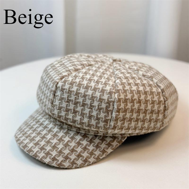Women's Thousand Bird Grid Octagonal Hat Fashion Winter Retro Painter Hat Warm Women's Beret