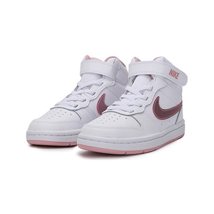 (PS) Nike Court Borough Mid 2Velcro 'White Pink Glaze' Kids' CD7783-105