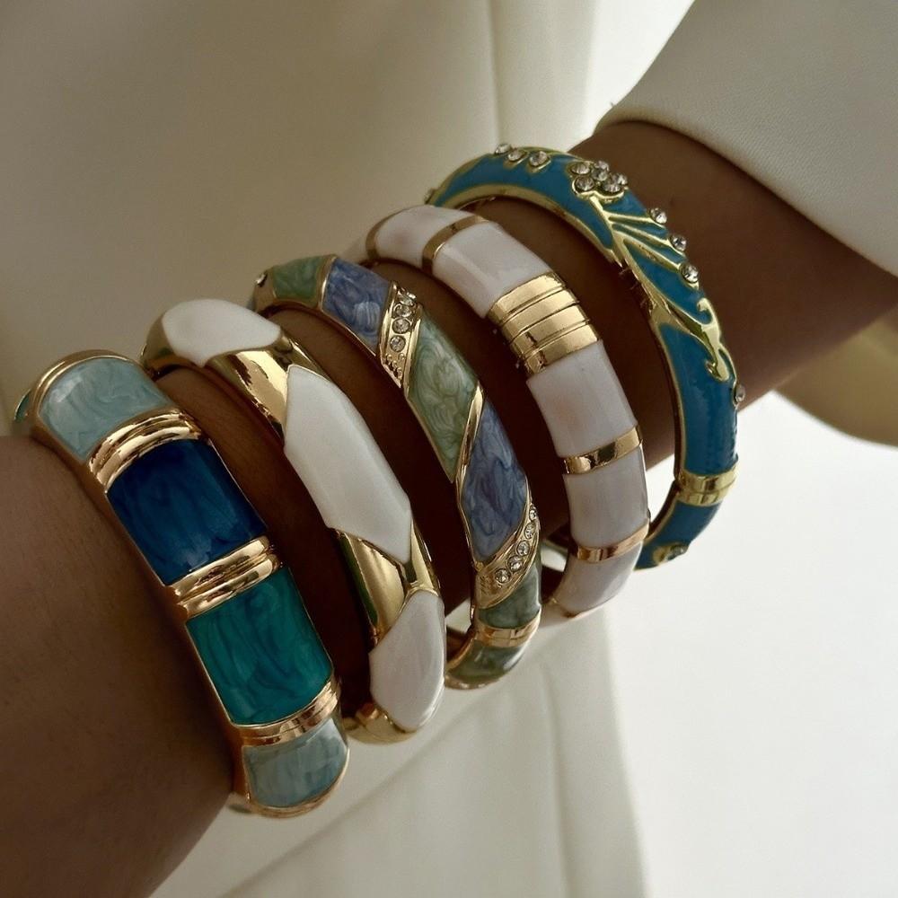 Enamel Dripping Oil Enamel Cuff Bracelet Geometric Shape Exaggerated Bangle  For Women