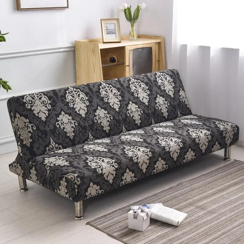 [Stretch Sofa Bed Cover] Spring/Summer Milk Silk Fabric Living Room Armless Folding Sofa Sofa Cover Puf Grande Y Esponjoso