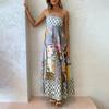 Весна Новая Женская Одежда Темперамент Мода Принт Открытая Спина Сексуальный Сарафан Большое Платье-Маятник Женщины