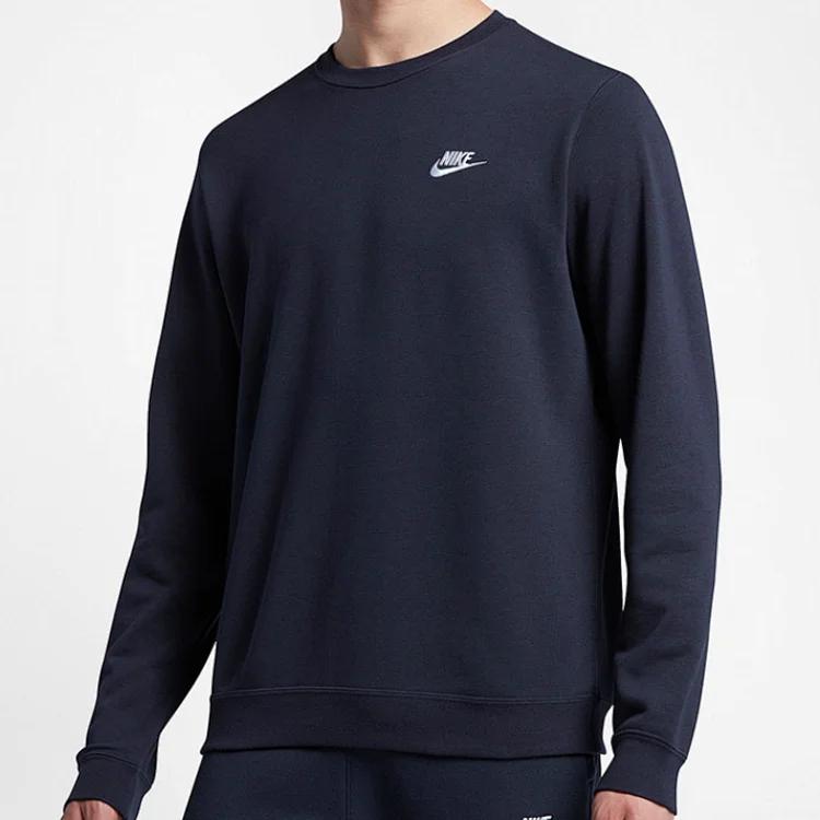 Nike Спортивная одежда с принтом логотипа, спортивная круглая горловина, свитер, мужская толстовка, темно-синяя DO1740-451