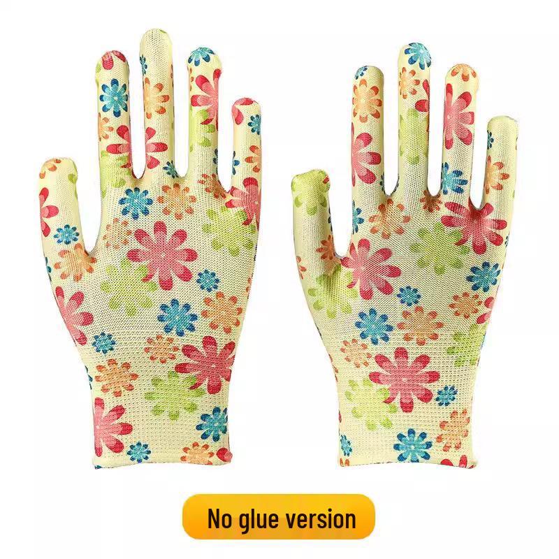 Women's Non-Slip Breathable Nylon Work Gloves - Durable, Thin, and Patterned for Labor Protection