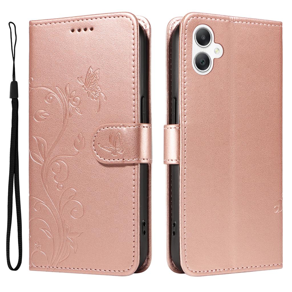 Для Samsung Galaxy A06 4G Чехлы из ПУ кожи с цветочным узором Кошелек Подставка Чехол для телефона с ремешком