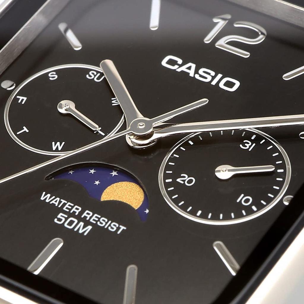 Casio Стандартные аналоговые мужские часы с индикатором фазы Луны MTP -M305D-1AV Металлический браслет / -M305L-1A2V Черный кожаный ремешок (Импортный)